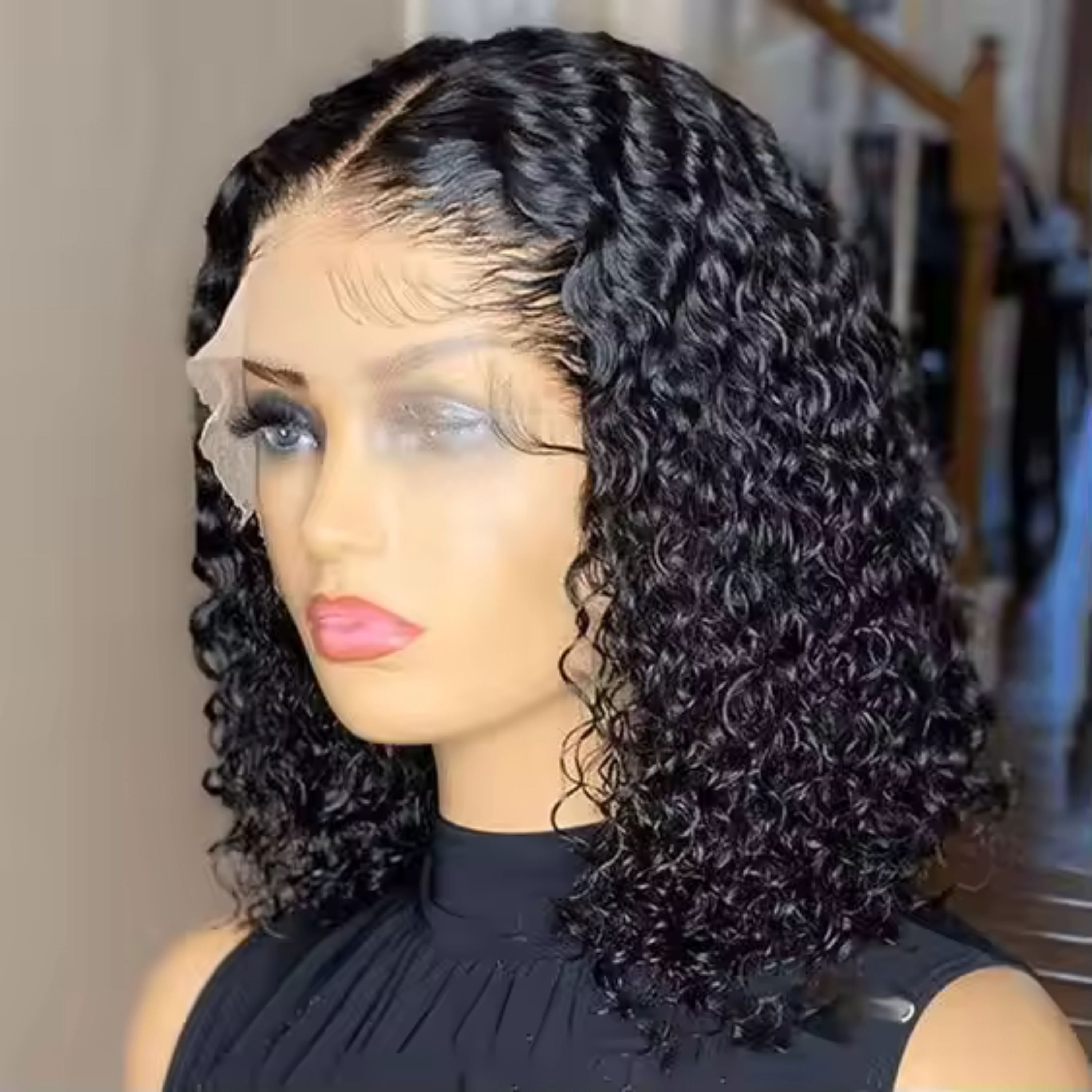 Perruque avant en dentelle de cheveux humains prix usine en gros cuticule alignée non transformée 13*4 4*4 cheveux brésiliens vague d'eau crépus bouclés