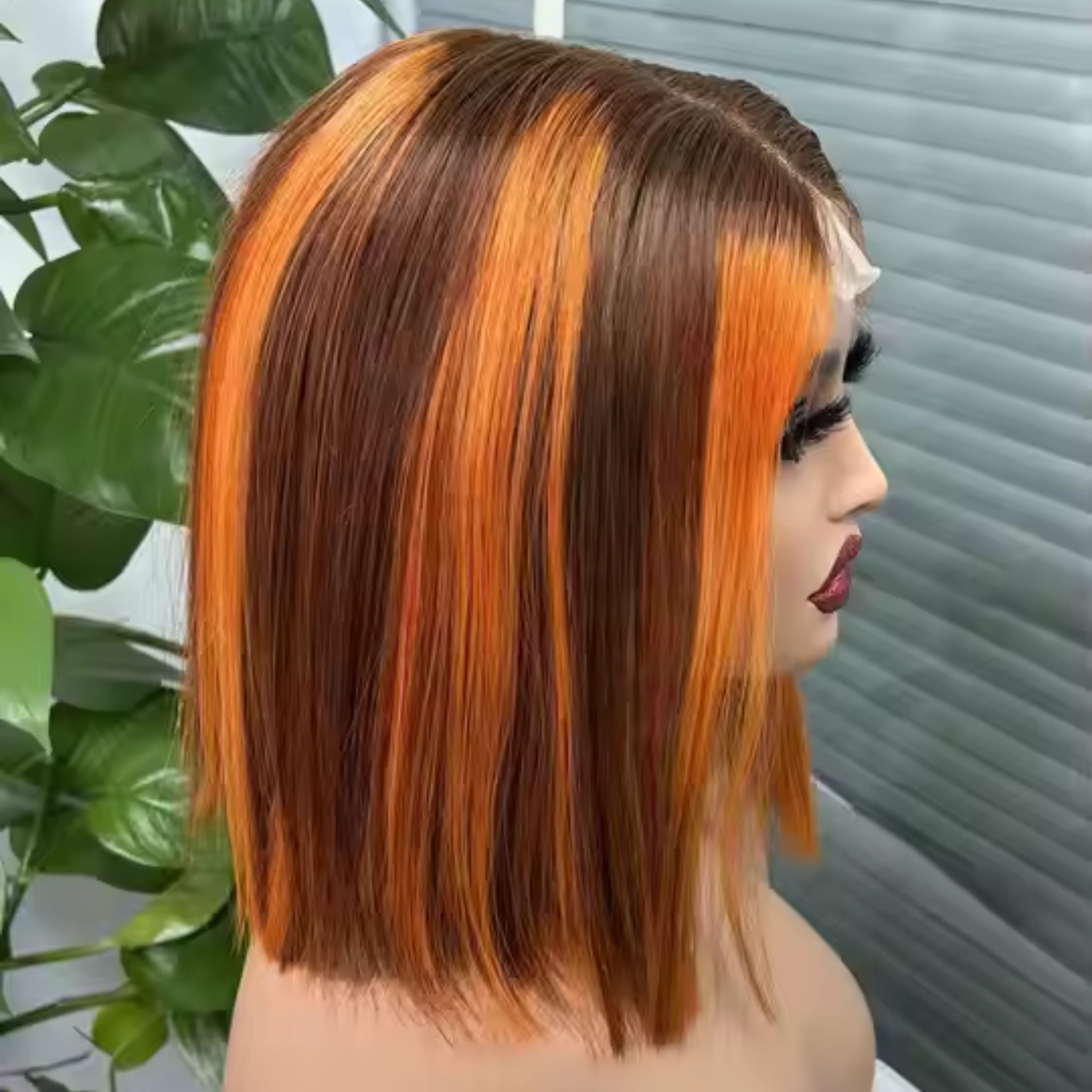 Perruque bob lisse à double tissage avec cheveux humains lisses 13/4 250%densité