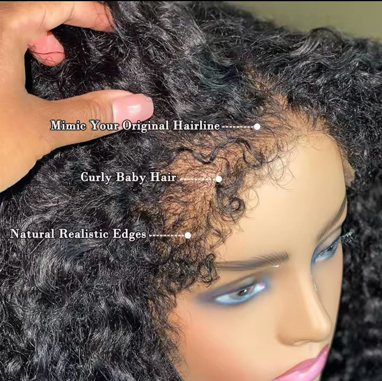 Perruque naturelle afro kinky perruque naturelle 100%humains sans colle prête à porter 4/4 250 %densités perruque bouclés
