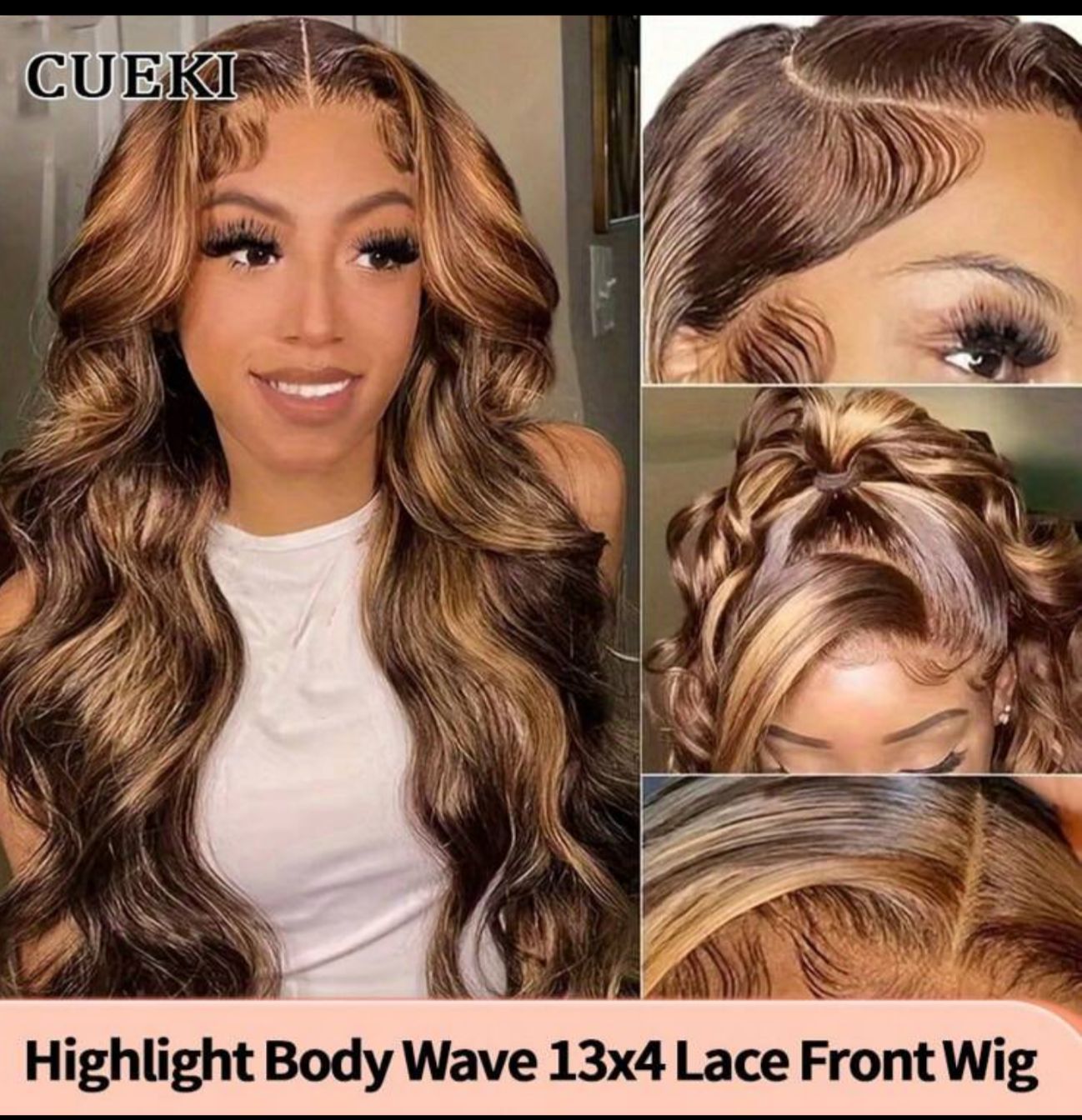 Cheveux humains, dégradé brun, dentelle frontale pre-plukée, mélange de cheveux humains (perruque au carré 32’’ 13/4
