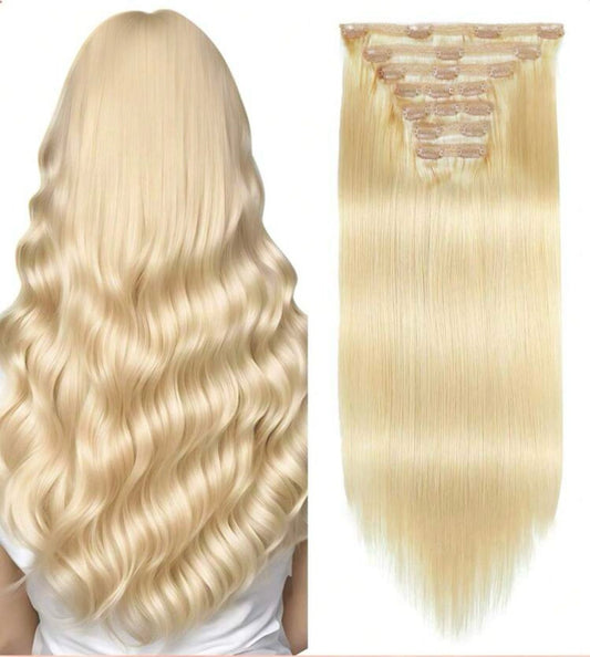 Barbie Blonde (#16/60) Double Drawn Seamless Extensions de cheveux à clips